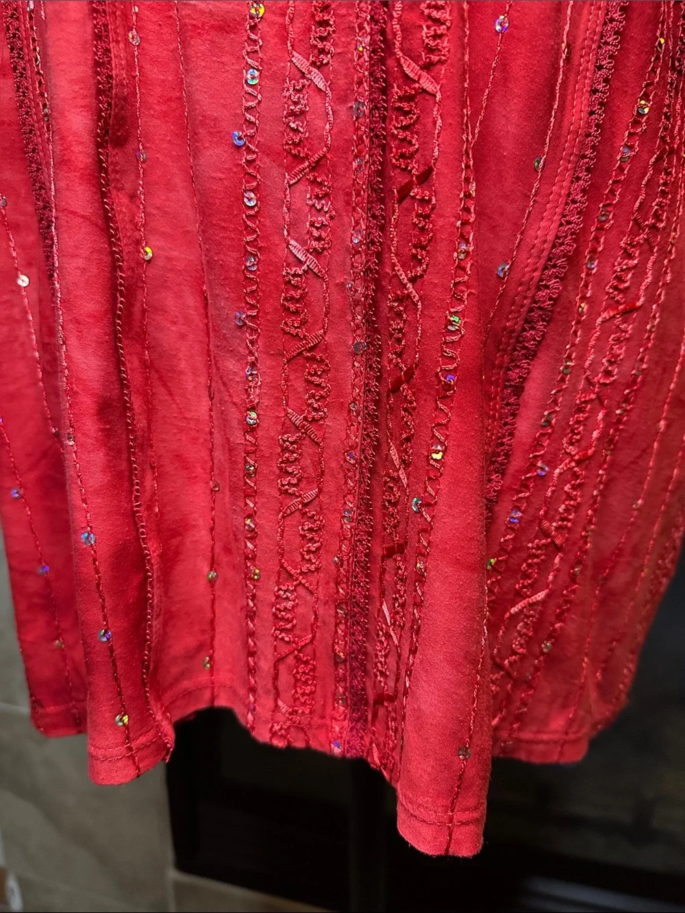 Boho Y2K Red Embellished Top Sequin Embroidery Tie Dye Pattern Dressbarn 1X